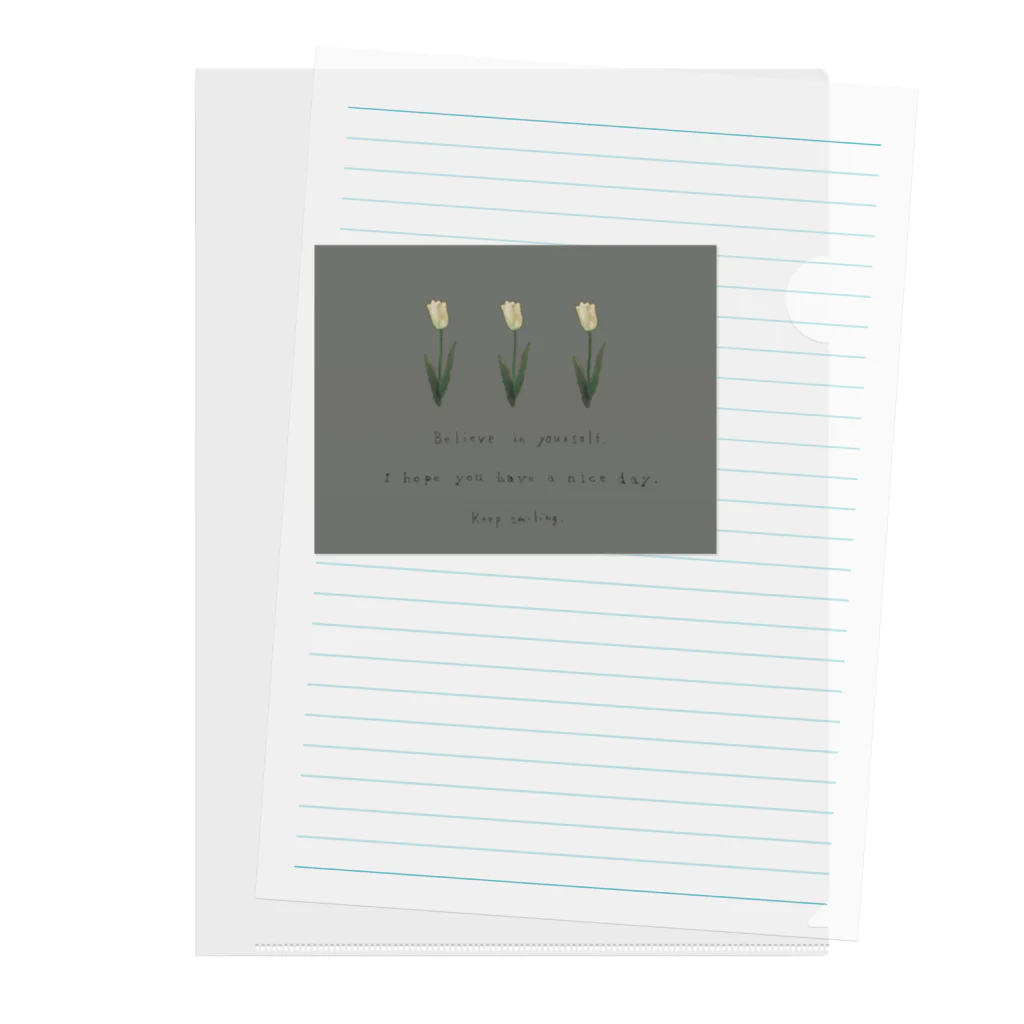 rilybiiのKhaki gray × Cream three tulip クリアファイル