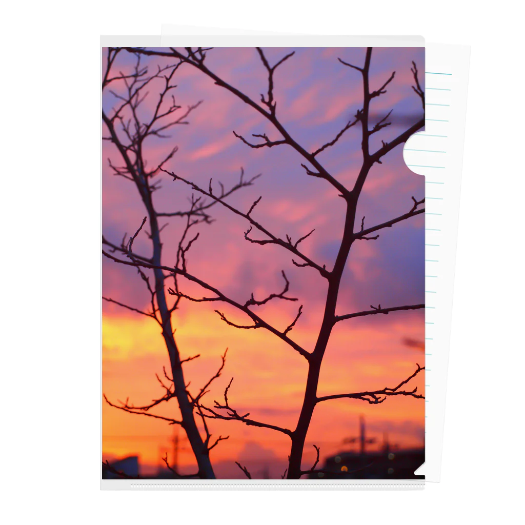 トシタジマの店の夕焼けシルエット Clear File Folder