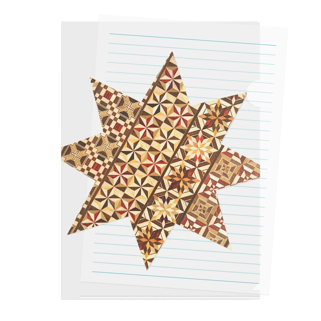 富羽彩絵の寄木　八芒星 ダビデの星 八角星、八線星、 星型八角形、ヘキサグラム  　縁起の良い神聖な図形  Clear File Folder