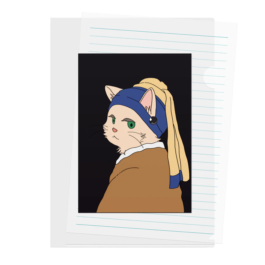 まるねこ屋の耳飾りの猫 Clear File Folder