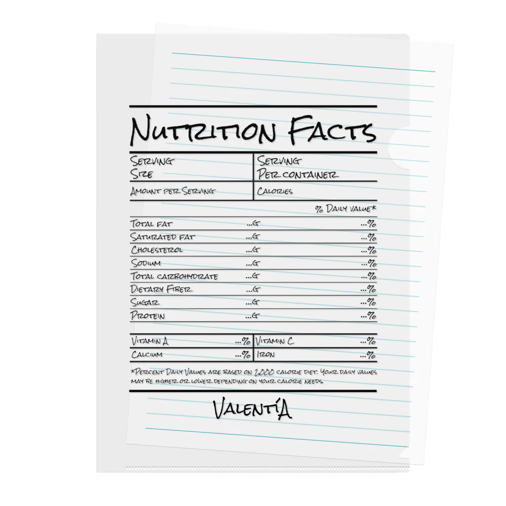 ValentíAの【nutrition facts series】 Clear File Folder