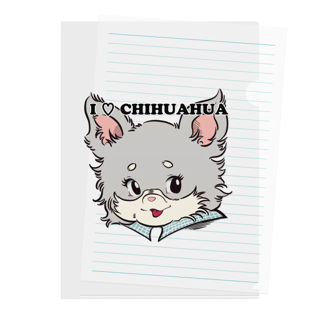 チャリティーグッズ-犬専門デザインのチワワ-ブルー&グレー・イザベラタン「I♡CHIHUAHUA」 Clear File Folder