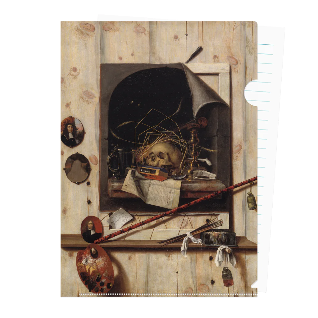 世界美術商店のヴァニタス画のあるアトリエの壁 / Trompe l'oeil with Studio Wall and Vanitas Still Life クリアファイル