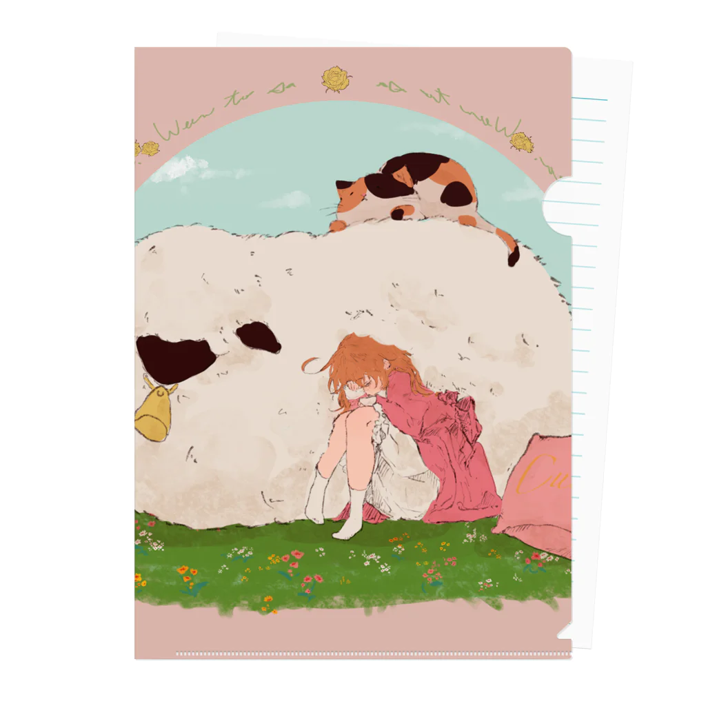 内海　憂　女の子と優しい動物さん達の癒しの羊さんと女の子 Clear File Folder