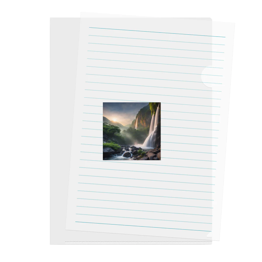 TechArtWorkGalleryの夜明けの滝と山々の美しい自然風景 Clear File Folder