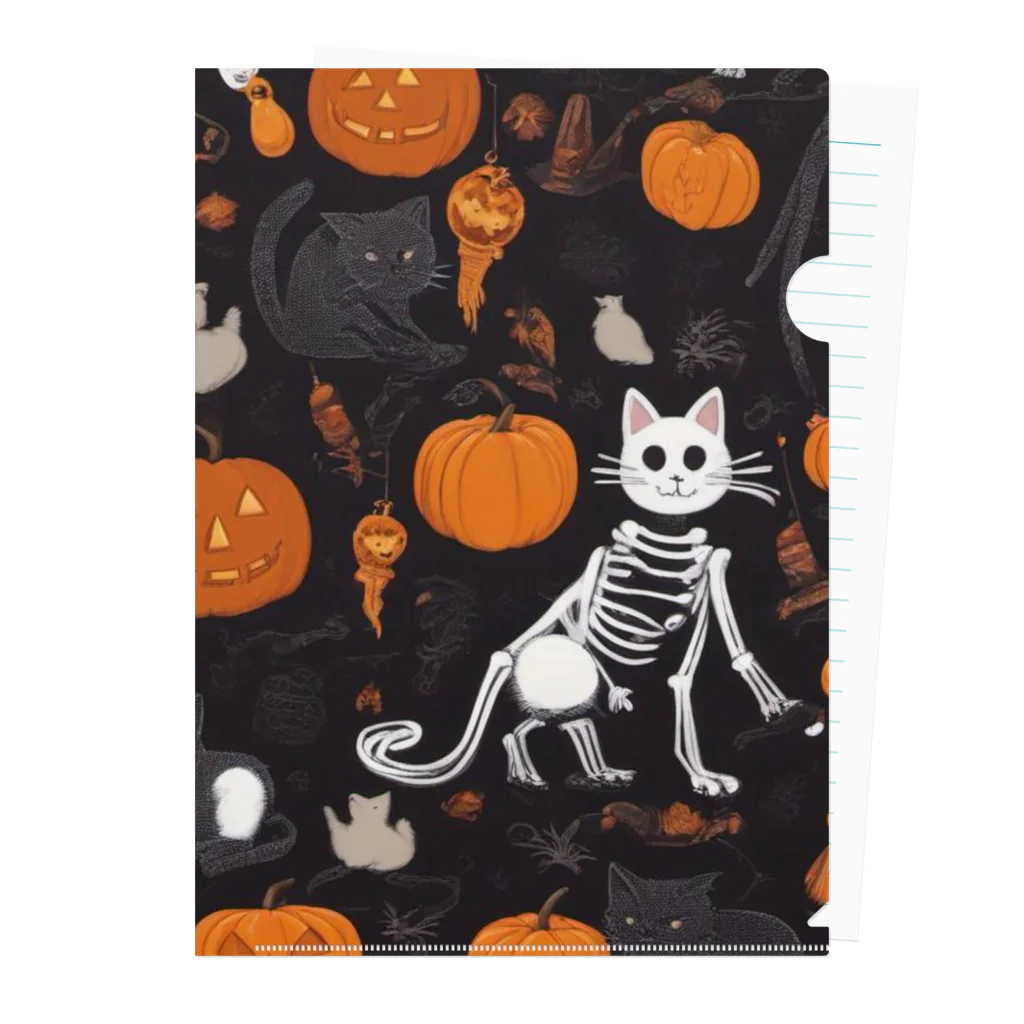 ToToMoの【ハロウィン】スケルトンキャット Clear File Folder