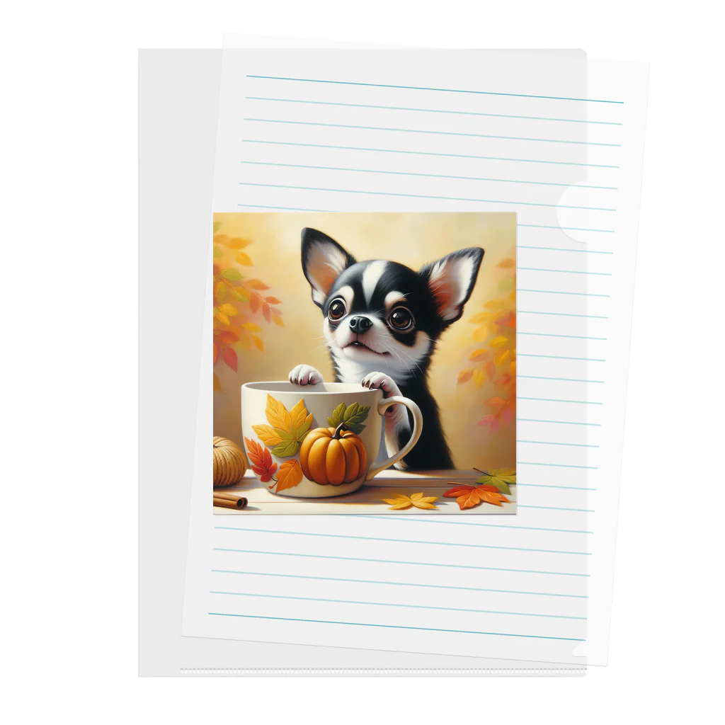 DeenaDeeのAutumn Curiosity: Chihuahua & Mug Magic 秋の好奇心: チワワとマグカップ Clear File Folder