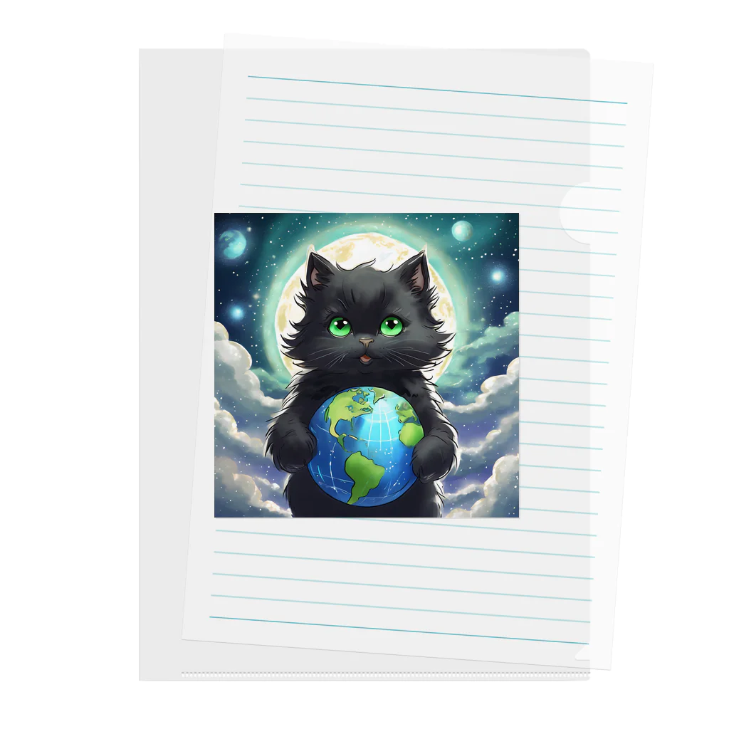 yoiyononakaの地球を抱きかかえる黒猫05 Clear File Folder