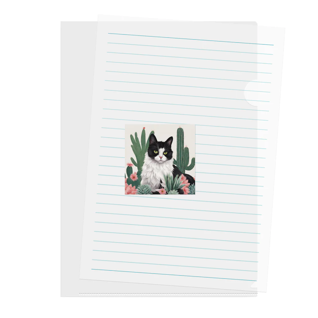 capcat1919のハチワレ白黒猫とサボテン Clear File Folder