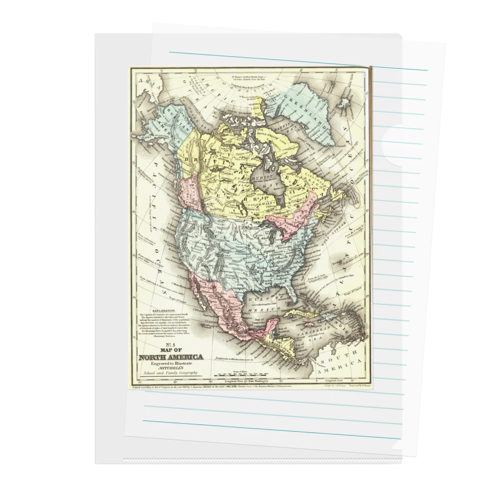 Fred HorstmanのOld Map Of North America.  北 アメリカ の 古 地図。 Clear File Folder