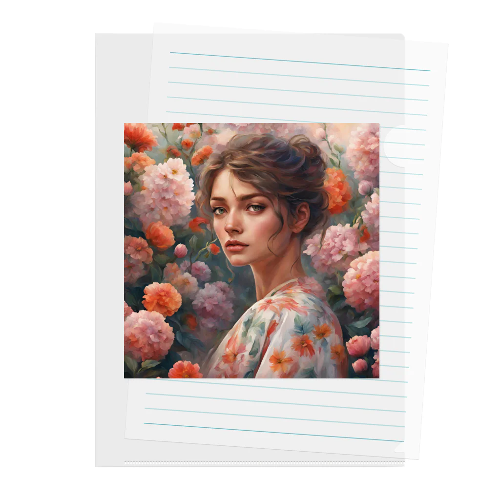 Olivi　Styleの花の中で呼び止められる女性 Clear File Folder