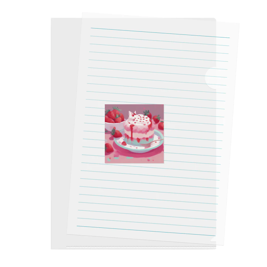 uchakyumaのいちごケーキにネコ Clear File Folder