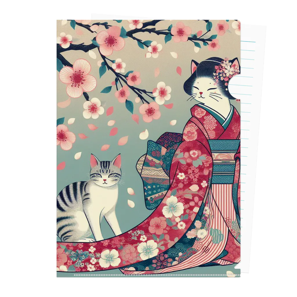 ParadigmStar　パラダイムスターの和風cat 見返り桜 Clear File Folder