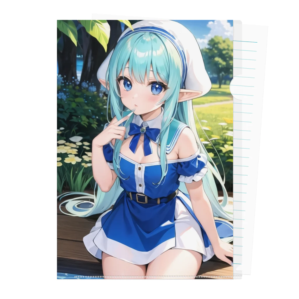 AIオリジナルイラスト　美女男子の青い髪の美少女エルフ Clear File Folder