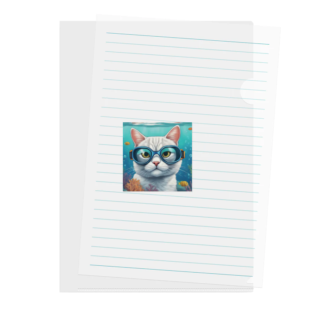 DezamaLandの水中ゴーグルを着ける猫 Clear File Folder