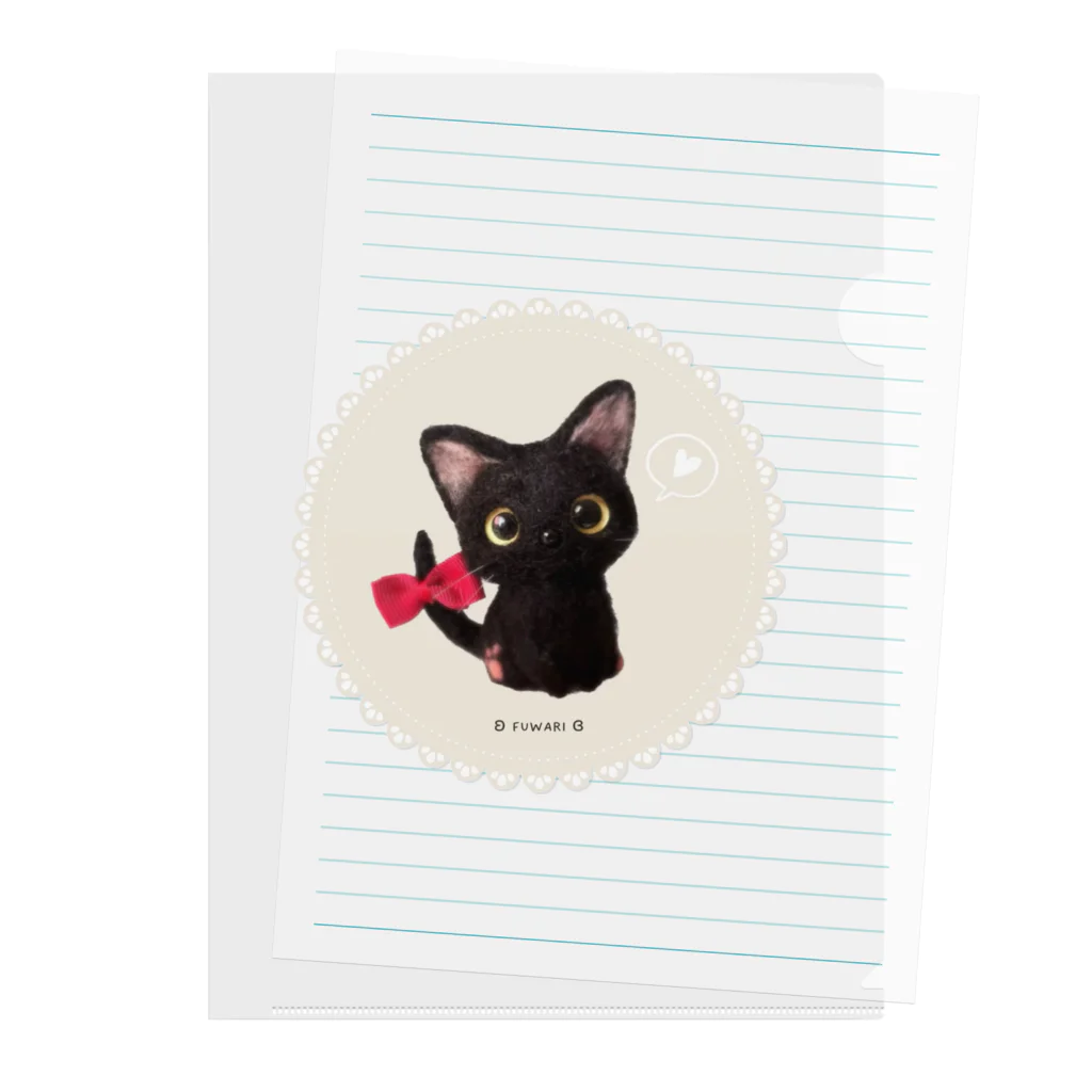 ʚ fuwari ɞの黒猫しっぽリボン Clear File Folder