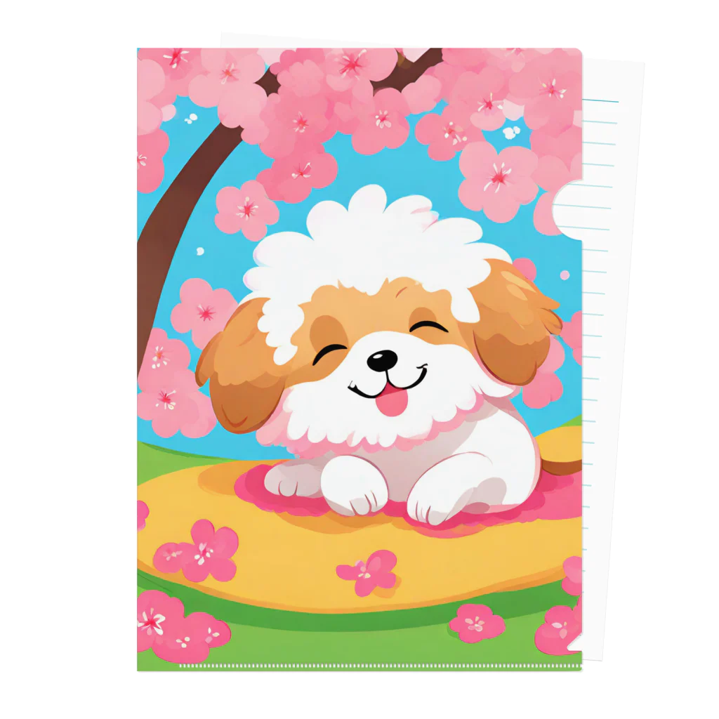 SkyBlueの桜の樹の下でのんびり遊ぶ子犬 Clear File Folder