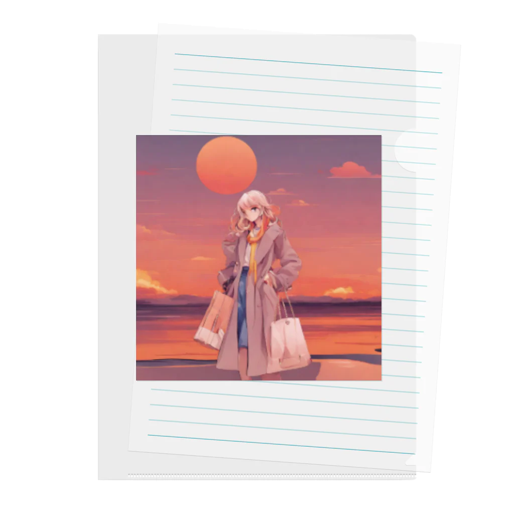 hi__romaの夕日に似合う女性 Clear File Folder