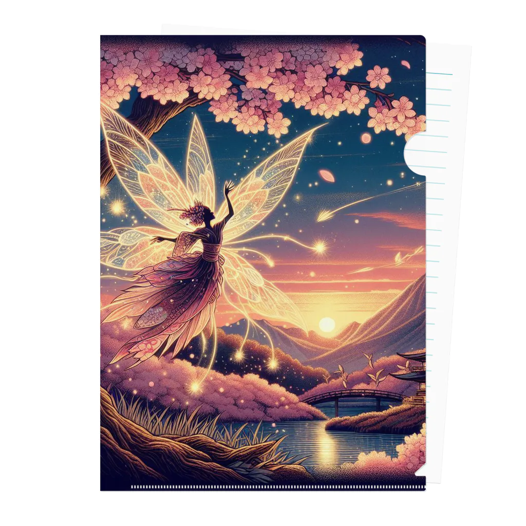 風光と妖精の桜と光の妖精 クリアファイル