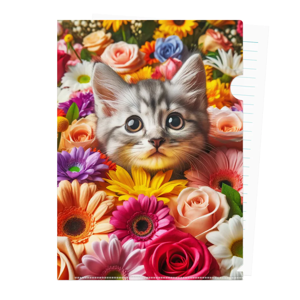 IloveCatの満開の花畑でキュートな子猫 Clear File Folder