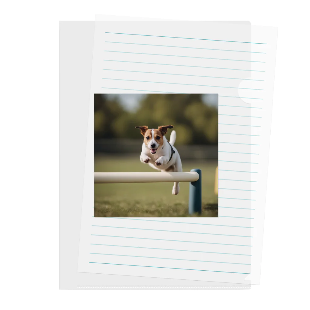 jackrussellvibes___のハードルをジャンプしているジャックラッセルテリア Clear File Folder