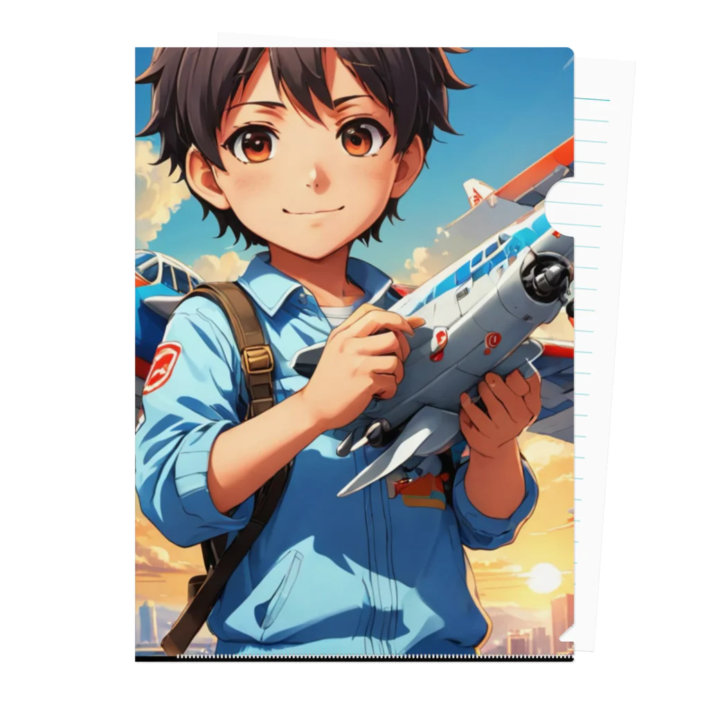 YUIMUNI-ユイム二の空を駆けるかっこいい飛行機模型を手にした子供 Clear File Folder