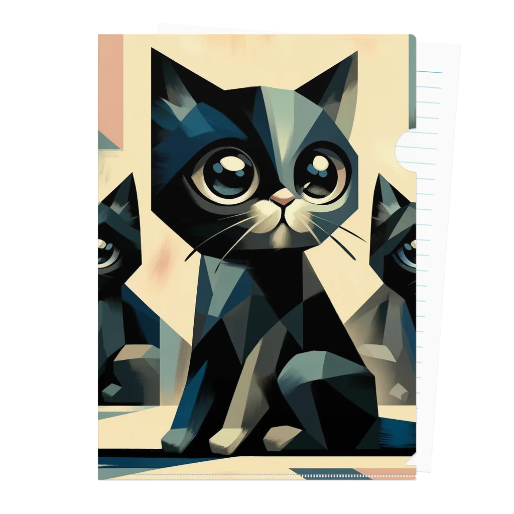 スタイル112の黒猫　キュビズム01 クリアファイル
