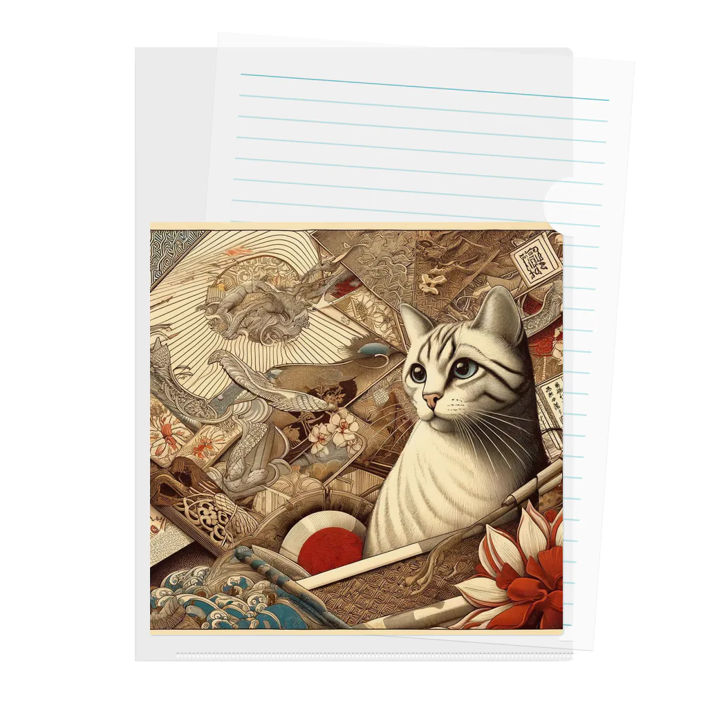 EMAKIの和紋様 x 猫　好奇心旺盛な猫と日本の歴史 クリアファイル