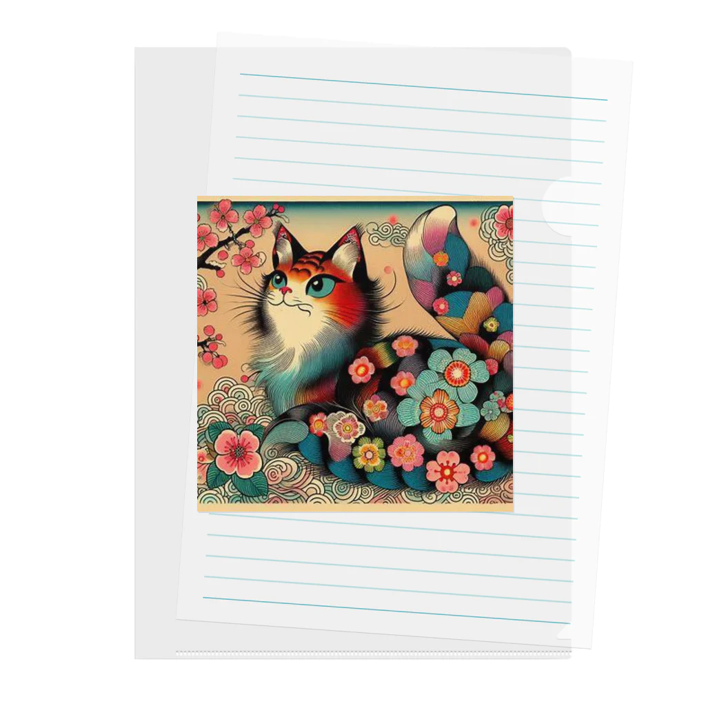 chaochao0701の浮世絵風　カラフル猫「Ukiyo-e-style Colorful Cat」「浮世绘风格的多彩猫」 Clear File Folder