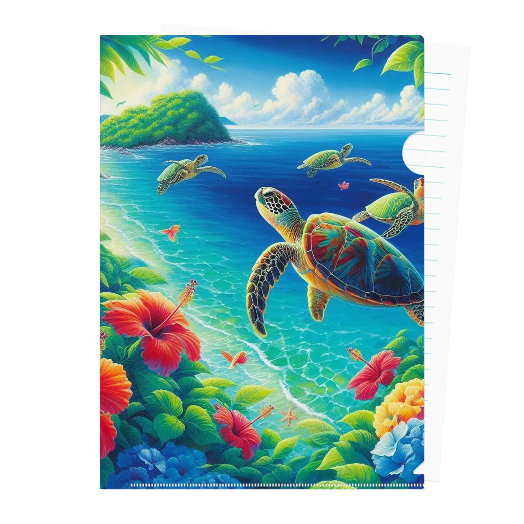 日本の風景 COOL JAPANの日本の風景:沖縄渡嘉志久ビーチの泳ぐ海がめ、Japanese scenery: Sea turtles swimming at Tokashiki Beach,Okinawa Clear File Folder