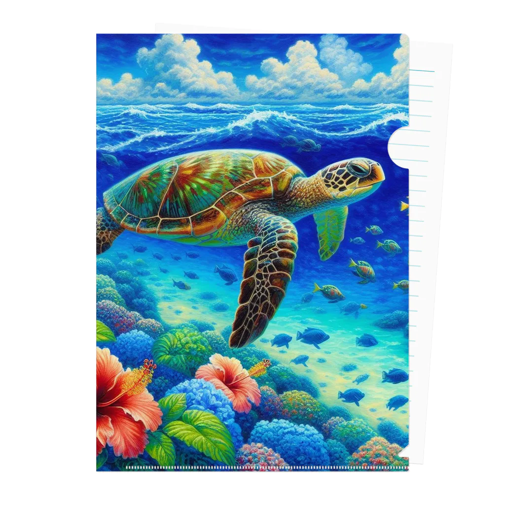 日本の風景 COOL JAPANの日本の風景:沖縄渡嘉志久ビーチの泳ぐ海がめ、Japanese scenery: Sea turtle swimming at Tokashiki Beach, Okinawa Clear File Folder