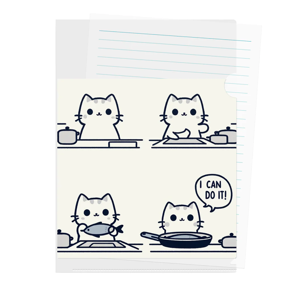 riopara0777のPositive cat　I can do it！（やればできる！） Clear File Folder