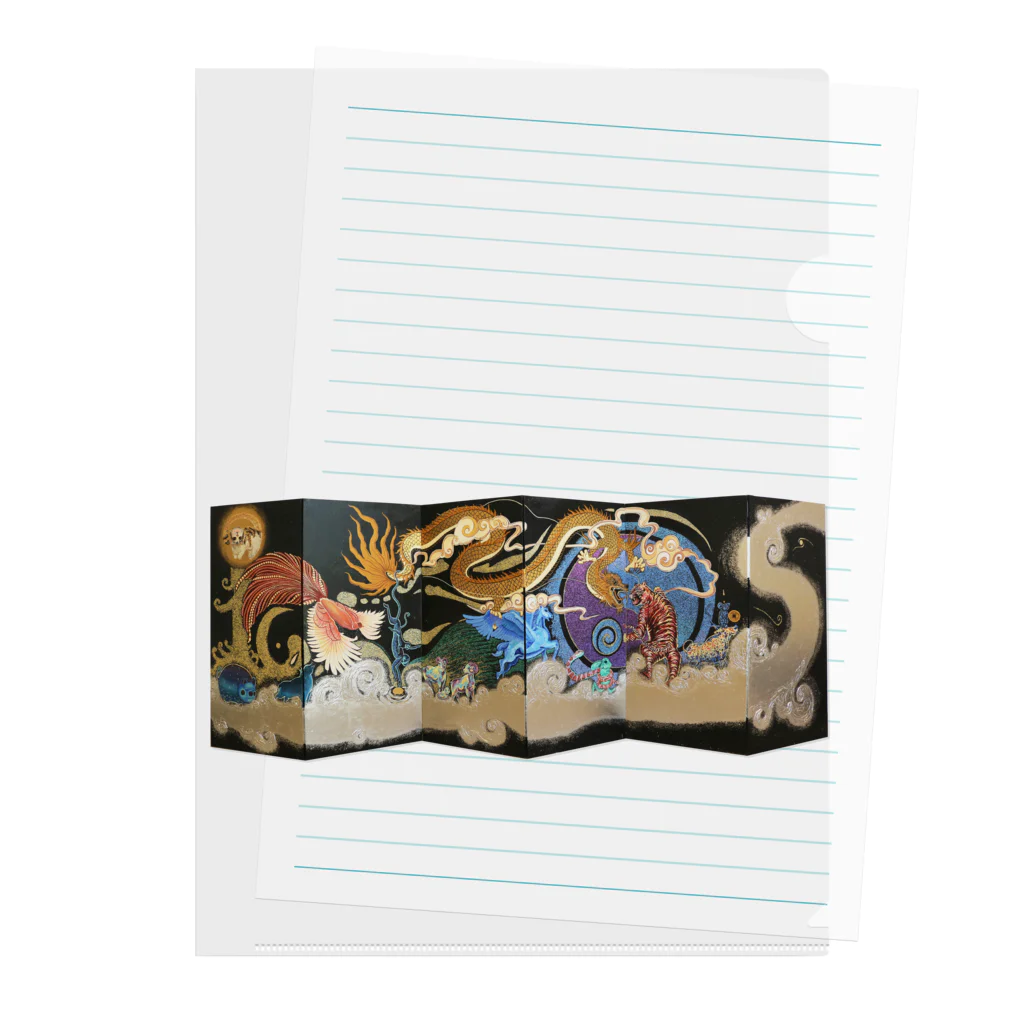 猫の頭の十三支・屏風 Clear File Folder