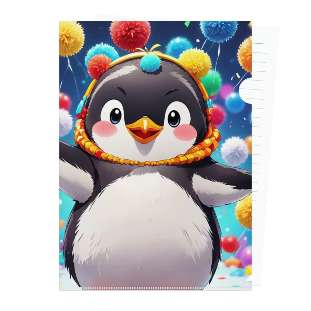 Winchester0517のペンギンがウキウキの表情でキュートにアニメ風 Clear File Folder