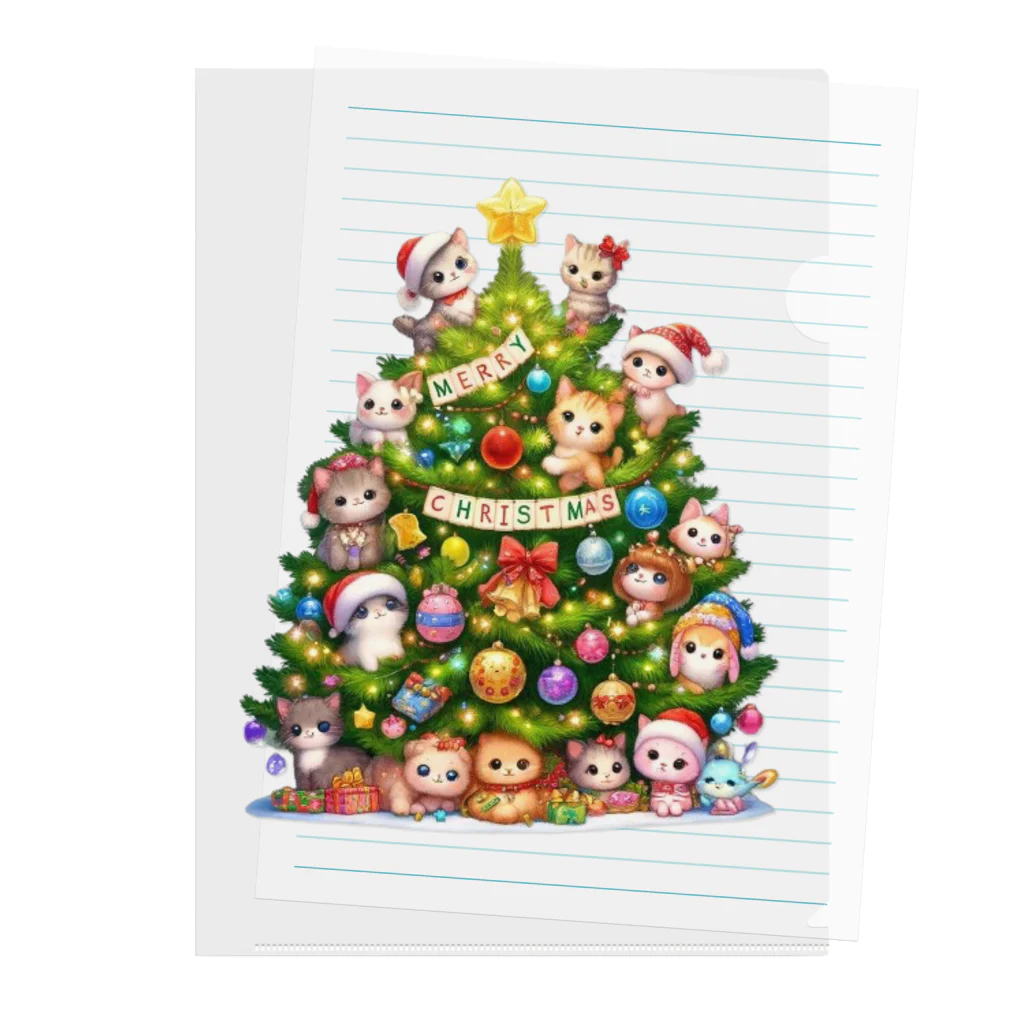 Snow-peaceのクリスマスツリーとキュートな子猫たち クリアファイル