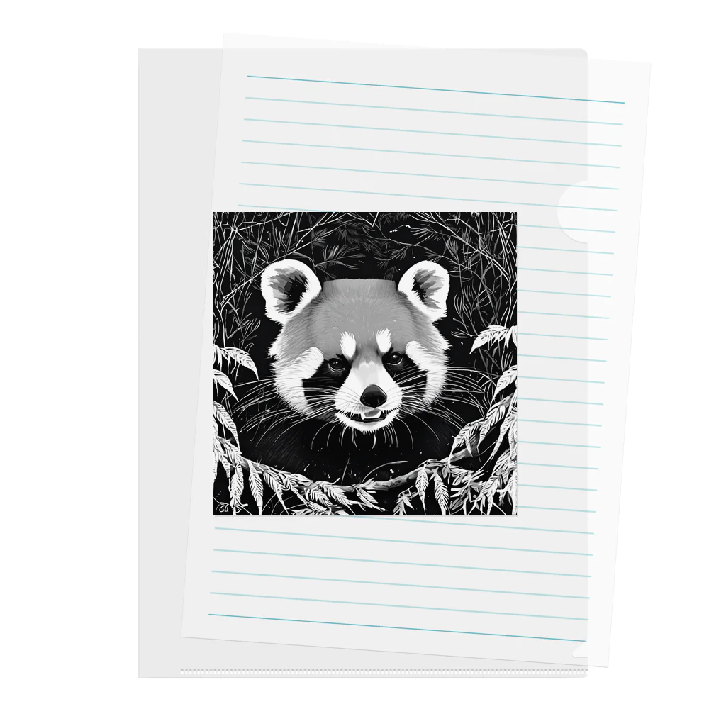 WithRedPandaの草の間から見つめるレッサー君（モノクロ） Clear File Folder