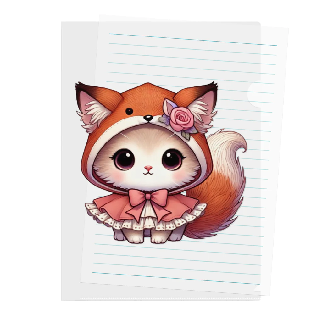 Snow-peaceの可愛いキツネのフードをかぶった子猫のイラスト Clear File Folder