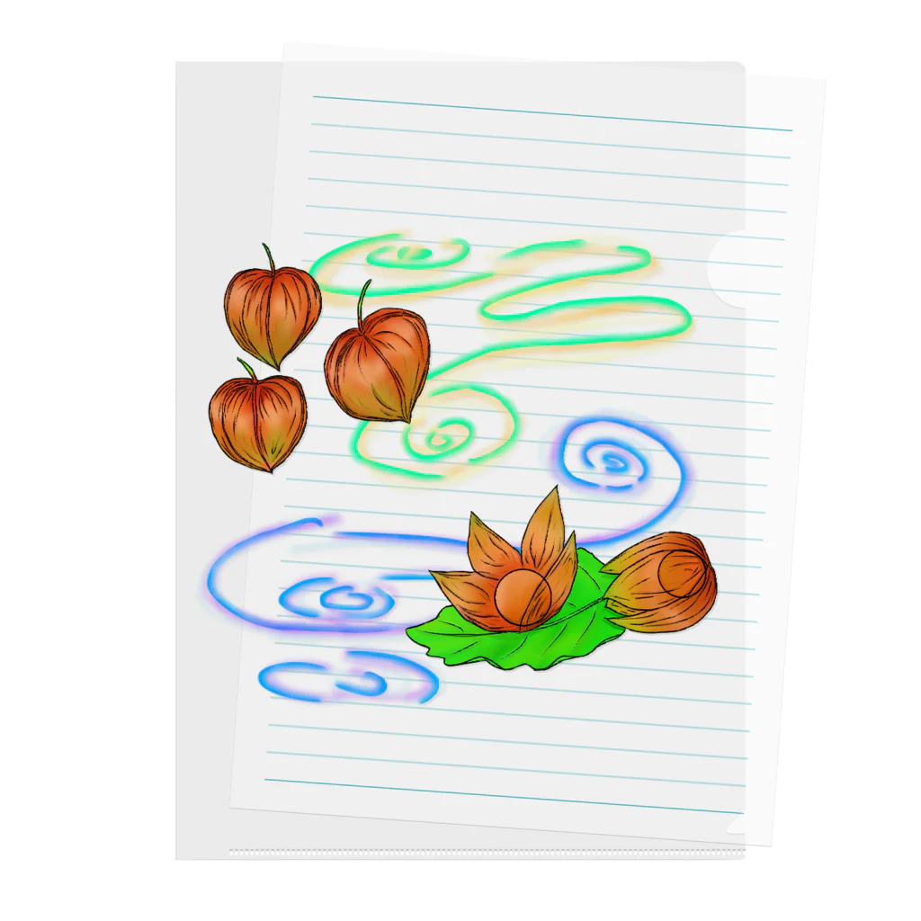 Lily bird（リリーバード）のホオズキ 水紋背景（和柄） クリアファイル