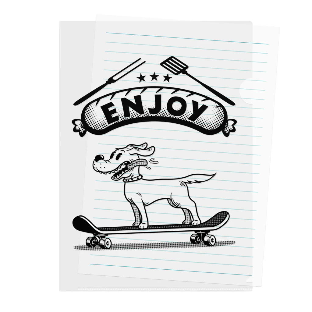 nidan-illustrationのhappy dog -ENJOY- (black ink) Clear File Folder