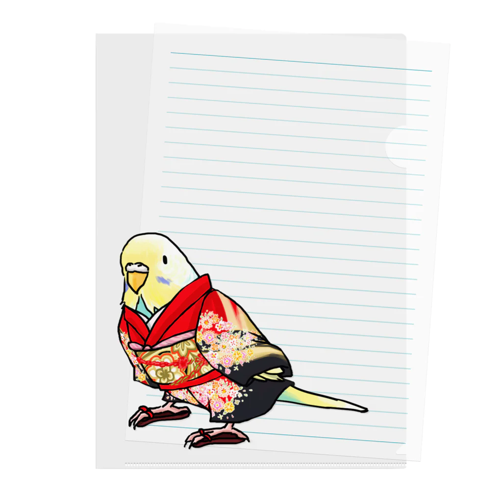 まめるりはことりのごきげん着物セキセイインコ【まめるりはことり】 Clear File Folder