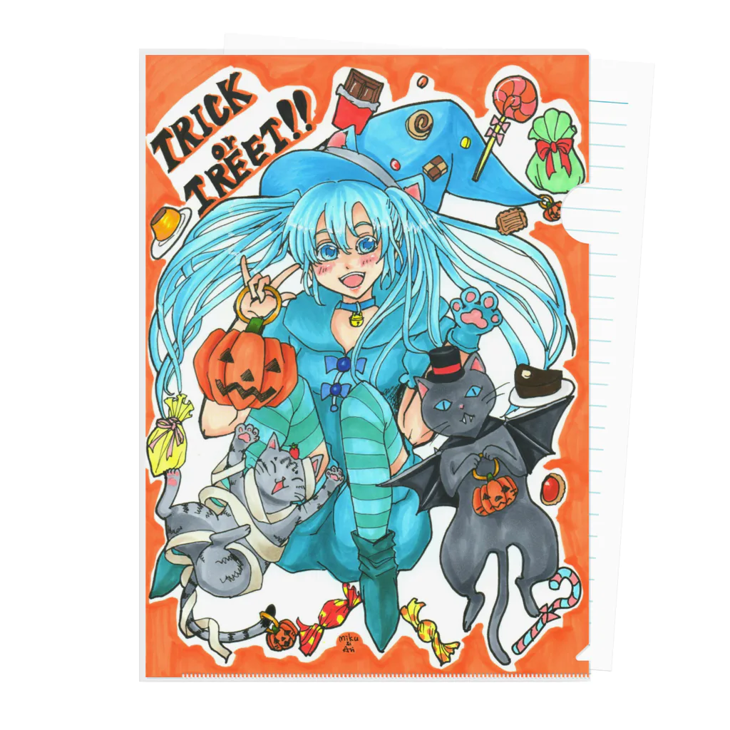 miku'ꜱGallery星猫の⋆⸜🍭trick or treat🍬⸝⋆魔法少女miku with 使い魔にゃんズ クリアファイル