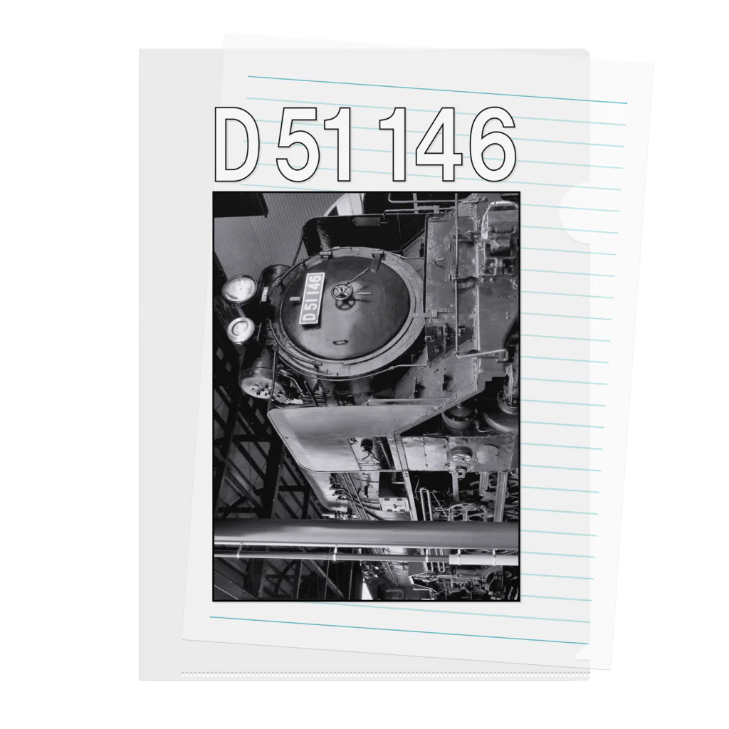 ヴィンテージ鉄道写真グッズの店のテンダー式蒸気機関車 D51146 （モノクロフォト） Clear File Folder