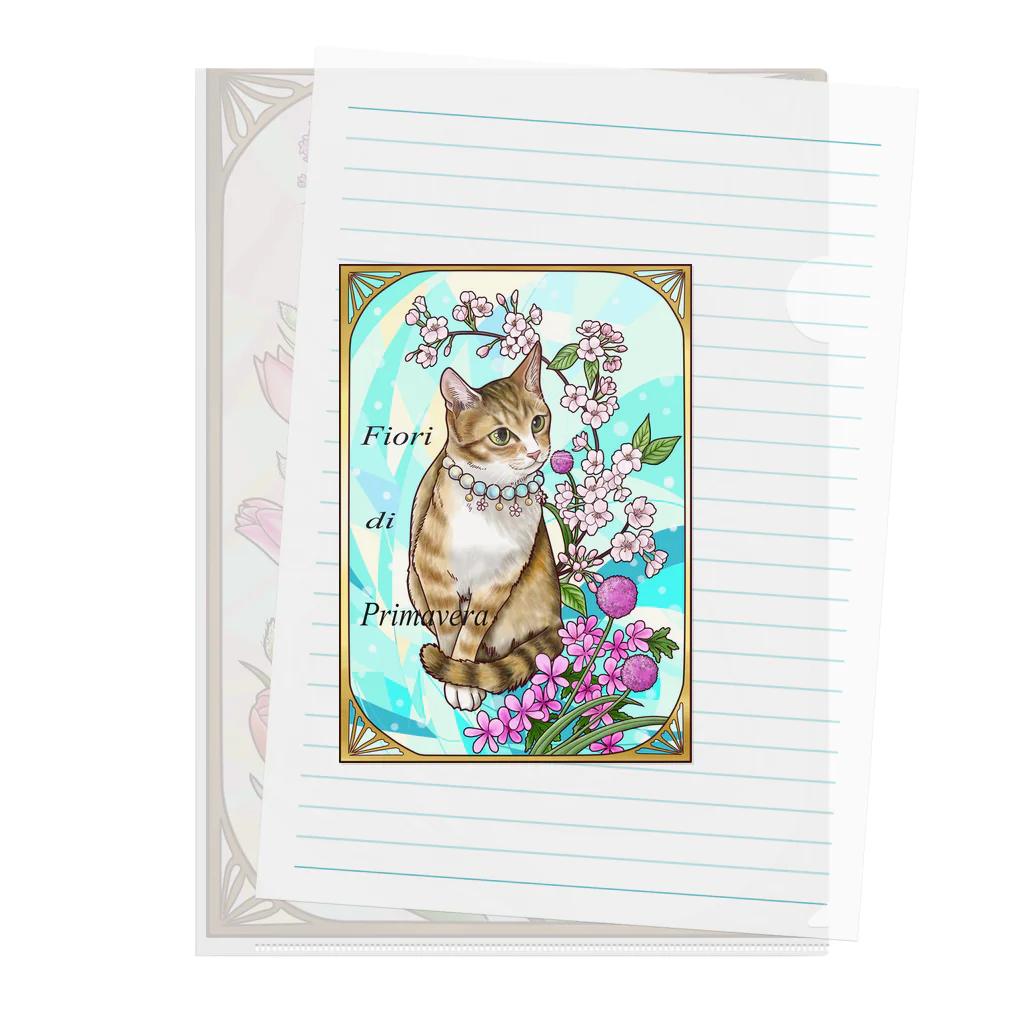 Ａｔｅｌｉｅｒ　Ｈｅｕｒｅｕｘの春の花々と猫　Fiori di Primavera Ⅲ Clear File Folder