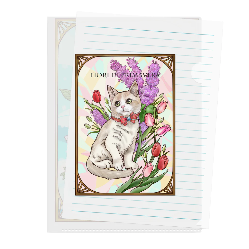 Ａｔｅｌｉｅｒ　Ｈｅｕｒｅｕｘの春の花々と猫　Fiori di PrimaveraⅡ Clear File Folder