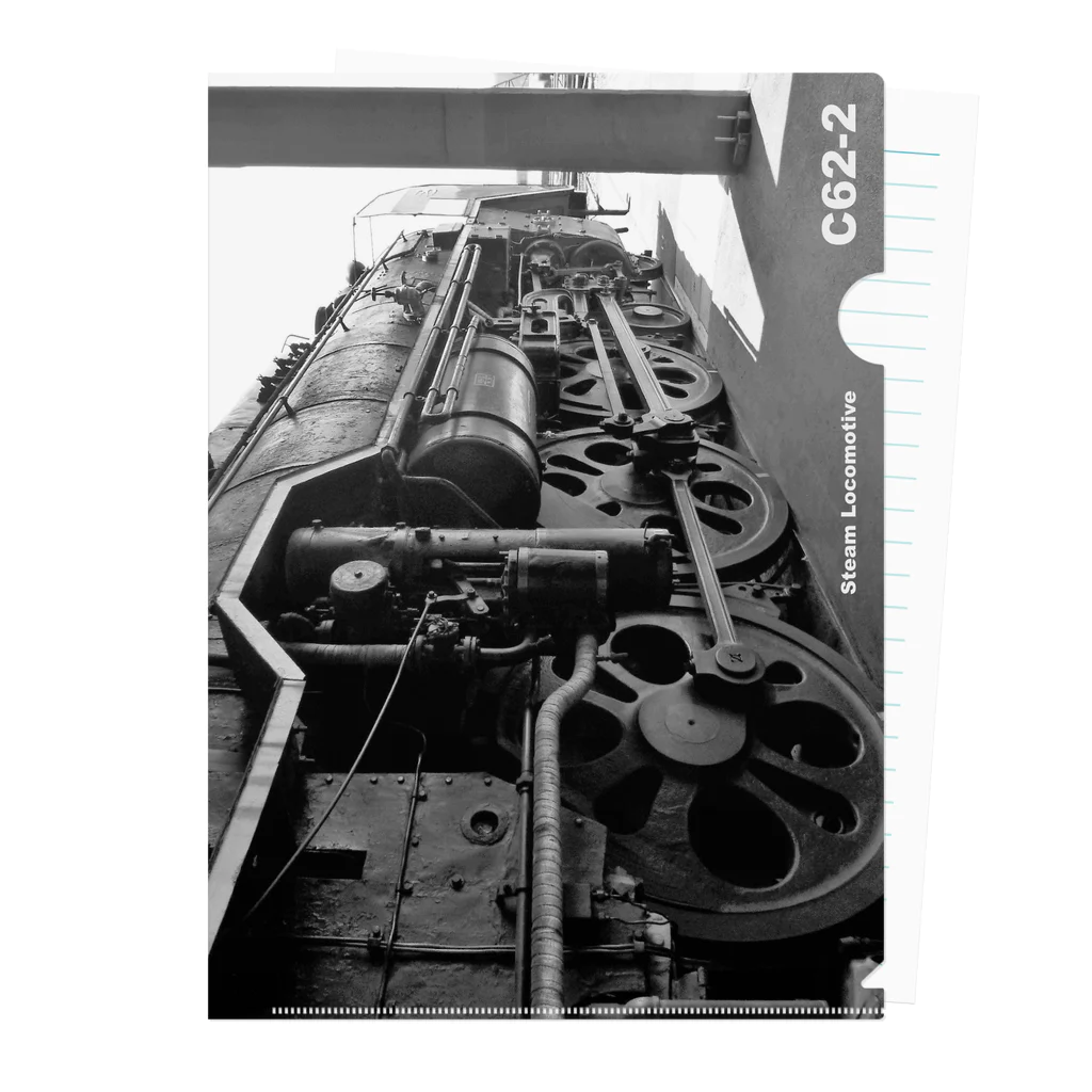 ヴィンテージ鉄道写真グッズの店の車庫にスタンバイするC622蒸気機関車 （モノクロフォト） Clear File Folder