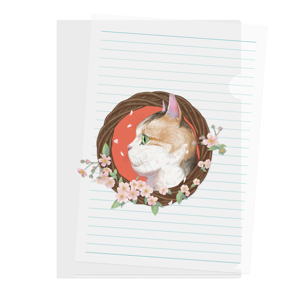 野田　尚花の桜と三毛猫  クリアファイル