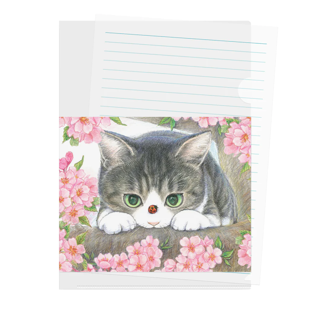 ミケとキジシロの花見猫♪キジシロ猫とてんとう虫 Clear File Folder