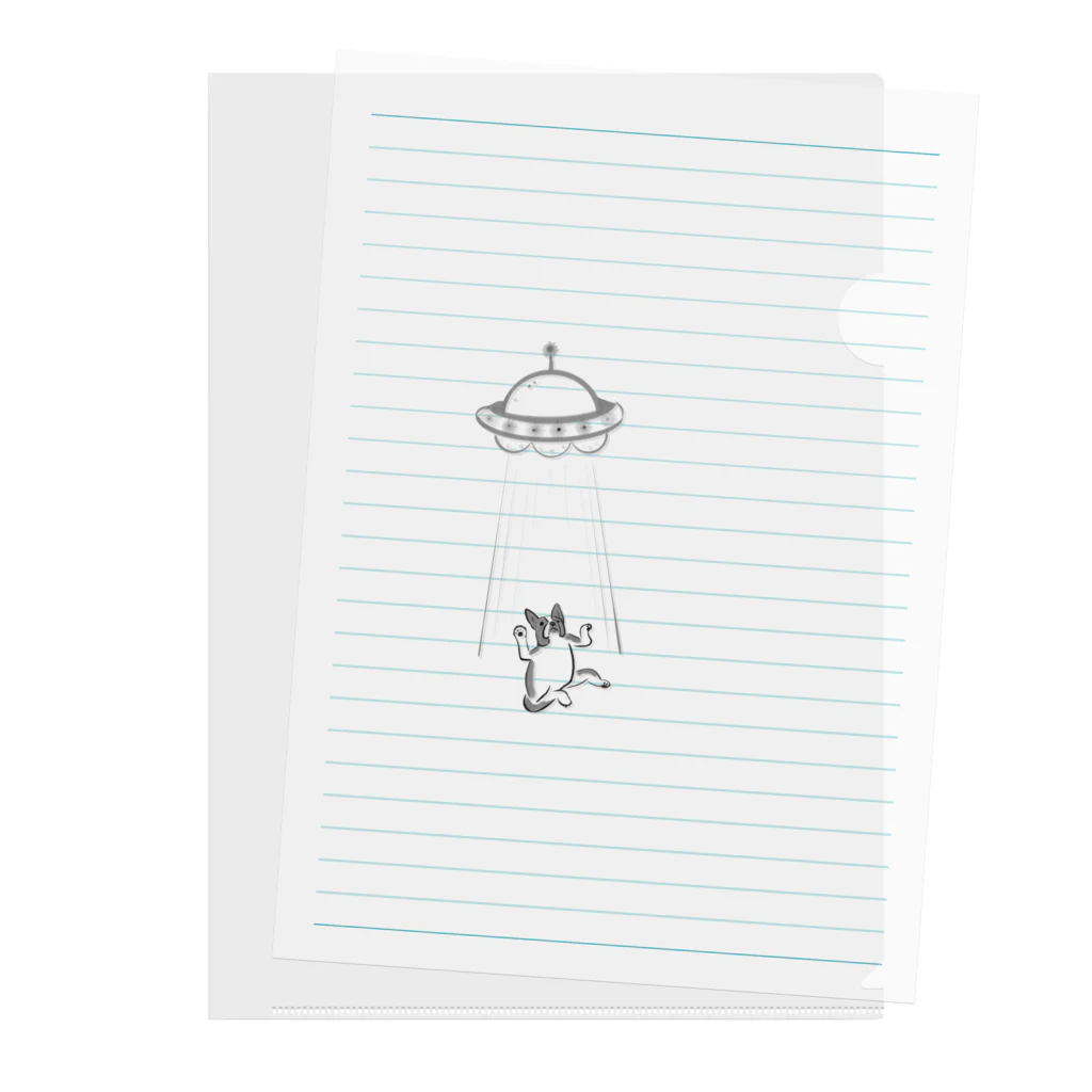 さと商店の鳥獣戯画風 ボストンテリア ーUFOにさらわれそうー Clear File Folder