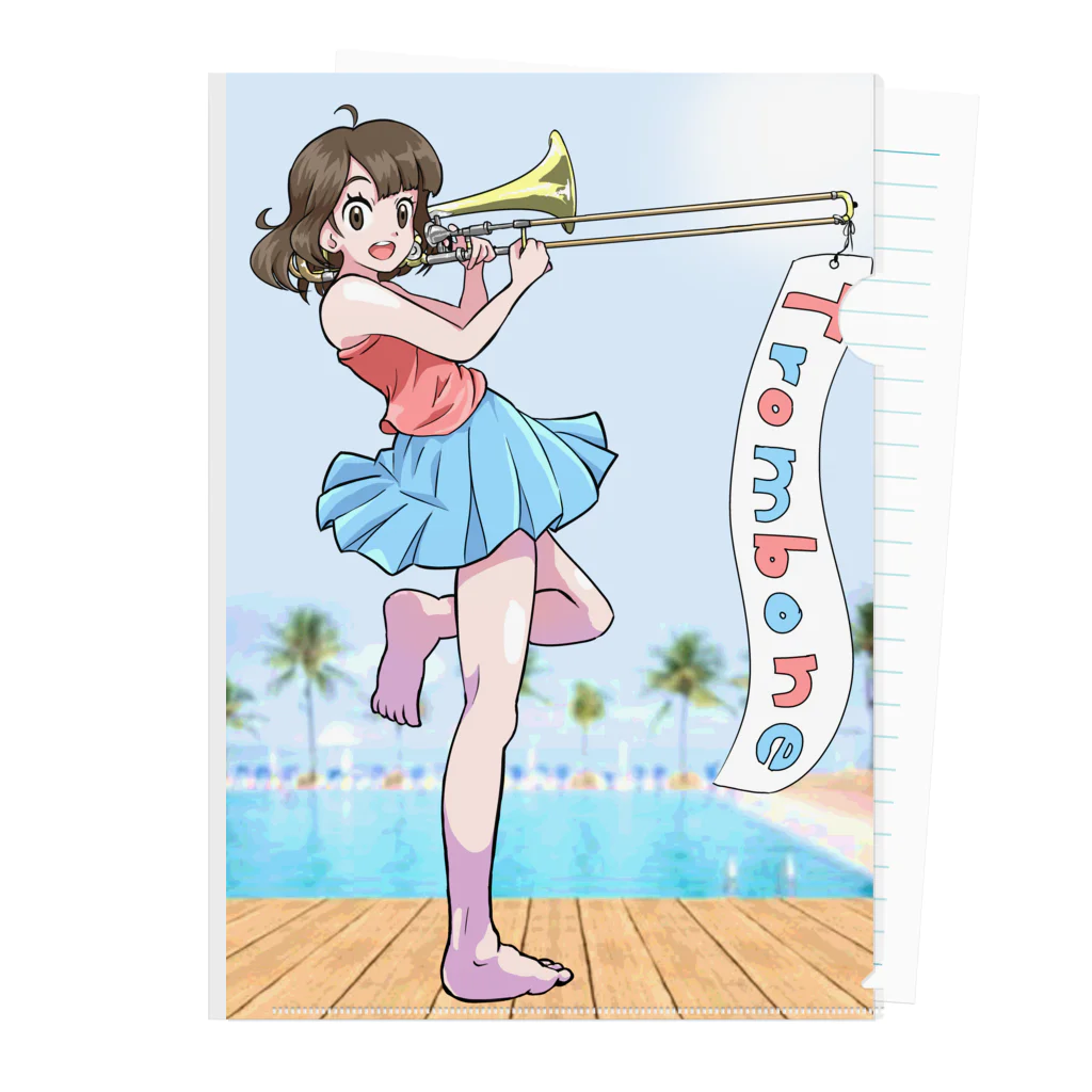 ももねこ工房（　◜◡‾）のトロンボーンのイラスト Clear File Folder