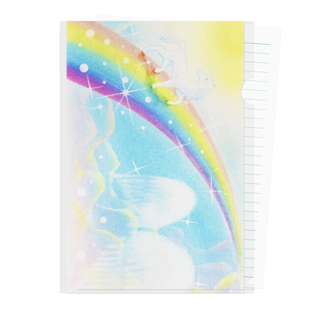  Pastel Design Art 天使のお部屋のユニコーンと虹 Clear File Folder